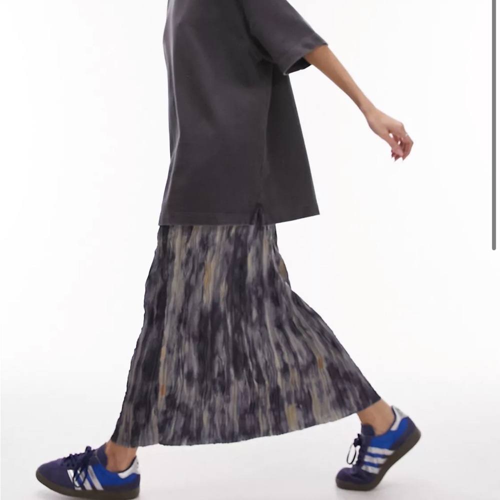 Topshop crinkle plisse midi skirt in acid wash blue